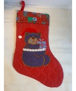 Vintage handmade teddy bear Christmas Stocking 15&quot; - £14.15 GBP