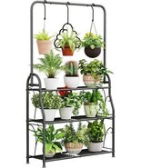 Plant Stand 3 Tier Indoor Outdoor Tall Corner Hanging Plant Shelf Metal ... - £59.87 GBP