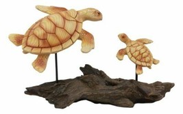 Ebros Under The Sea Mother &amp; Baby Sea Turtle Family Statue 10&quot;L Faux Woo... - £25.27 GBP