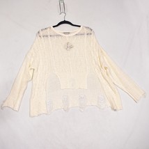 Cocovive Distressed Women&#39;s Loose Knit Cream Sweater Size Small - £13.41 GBP