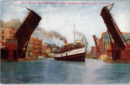 State Street Bascule Bridge Lifted for Steamship Illinois Postcard Posted 1911 - £11.83 GBP