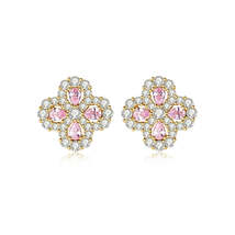 Pink Crystal &amp; Cubic Zirconia 18K Gold-Plated Flower Stud Earrings - £12.63 GBP