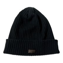 Levi’s Black Ribbed Knit Beanie Hat with Brown Faux Leather Patch – One ... - $13.50