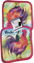 Set Of 2 Printed Pot Holders (7&quot;x7&quot;) Rooster,Wake Up &amp; Smell The Coffee,Pink,Hg - £6.24 GBP