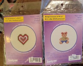 Vntg Set Of 2 Janlynn Beginner Counted Cross Stitch Kits #021-0181 &amp; #21... - £9.51 GBP