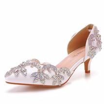 Women&#39;s Wedding Bridal Shoes Elegant Pointed Toe Medium Heel Sexy Party Stiletto - £85.05 GBP