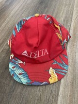 Vintage Delta Air Lines Hat Cap Hawaiian Style Snapback VTG Red Made In USA - $24.30