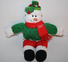 2007 Christmas Snowman Shelf Sitter Soft Plush Stuffed 13" Sit Mantel De... - $10.40