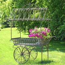 Zaer Ltd. Large Flower Cart with Roof and Moving Wheels (Antique Bronze) - £1,425.64 GBP