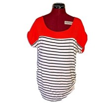 Olivia Moon Top Multicolor Women Striped Size Large Short Sleeves Ruched - $21.79