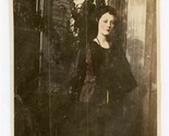 Woman in Black Dress Hand Colored Black and White Photo - $17.82