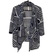 PerSeption Concept Cardigan Large Navy Blue White Geometric Open Nylon Spandex - £9.34 GBP