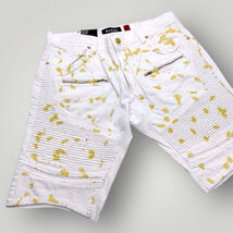 Men's Makobi White | Gold Hand-Painted Denim Shorts NWT - $98.00