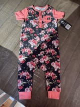 RAGS To Raches NWT Black/Coral Floral Short Sleeve Romper Size 12-18 months - $24.00