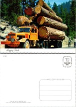 One(1) Oregon Orange Logging Truck Huge Load of Wood Evergreens VTG Post... - $9.40