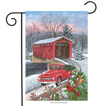 Winter Covered Bridge Seasonal Garden Flag Pickup Truck Cardinals 12.5&quot; ... - £15.68 GBP