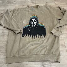 Ghost Face Graphic Sweatshirt Rainbow Trim Halloween XL Scream - $19.75