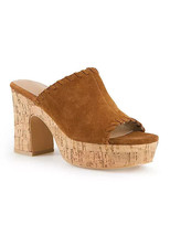 Freemans Tan Suede Whipstitch Heeled Mule Sandals UK 5 (F528) - $58.94