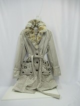 Emozioni Italian Womens Trench Coat Fur Collar Cream Med-Large New with ... - $125.59