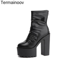 Women Boots High Heels Chunky Heeled Waterproof Platform Thick Heel Round Toe Zi - £46.19 GBP