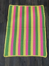 Handmade Colorful Afghan Couch Blanket Throw 39&quot; x 52&quot; Pink Green Yellow - £15.29 GBP
