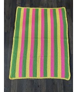Handmade Colorful Afghan Couch Blanket Throw 39&quot; x 52&quot; Pink Green Yellow - $26.17 CAD