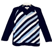 Casual Corner Womens XL Vintage 1990’s Diagonal Stripe Collared V Neck Sweater - £19.62 GBP