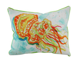 Betsy Drake Orange Jellyfish In Outdoor Decorative Throw Pillow 16in.X20in. - £43.50 GBP
