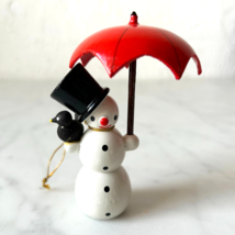 Vintage Snowman with Umbrella &amp; Blackbird Wooden Christmas Ornament Germany - $616.24 MXN
