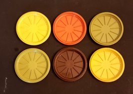Tupperware Coaster Lot Of 6 Vtg Harvest Colors #1312 Also Stackable Cup Lids - £9.34 GBP