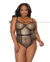 &#39;holiday Metallic Fishnet Teddy W/underwire Cups Black/gold 1x/2x - $34.55