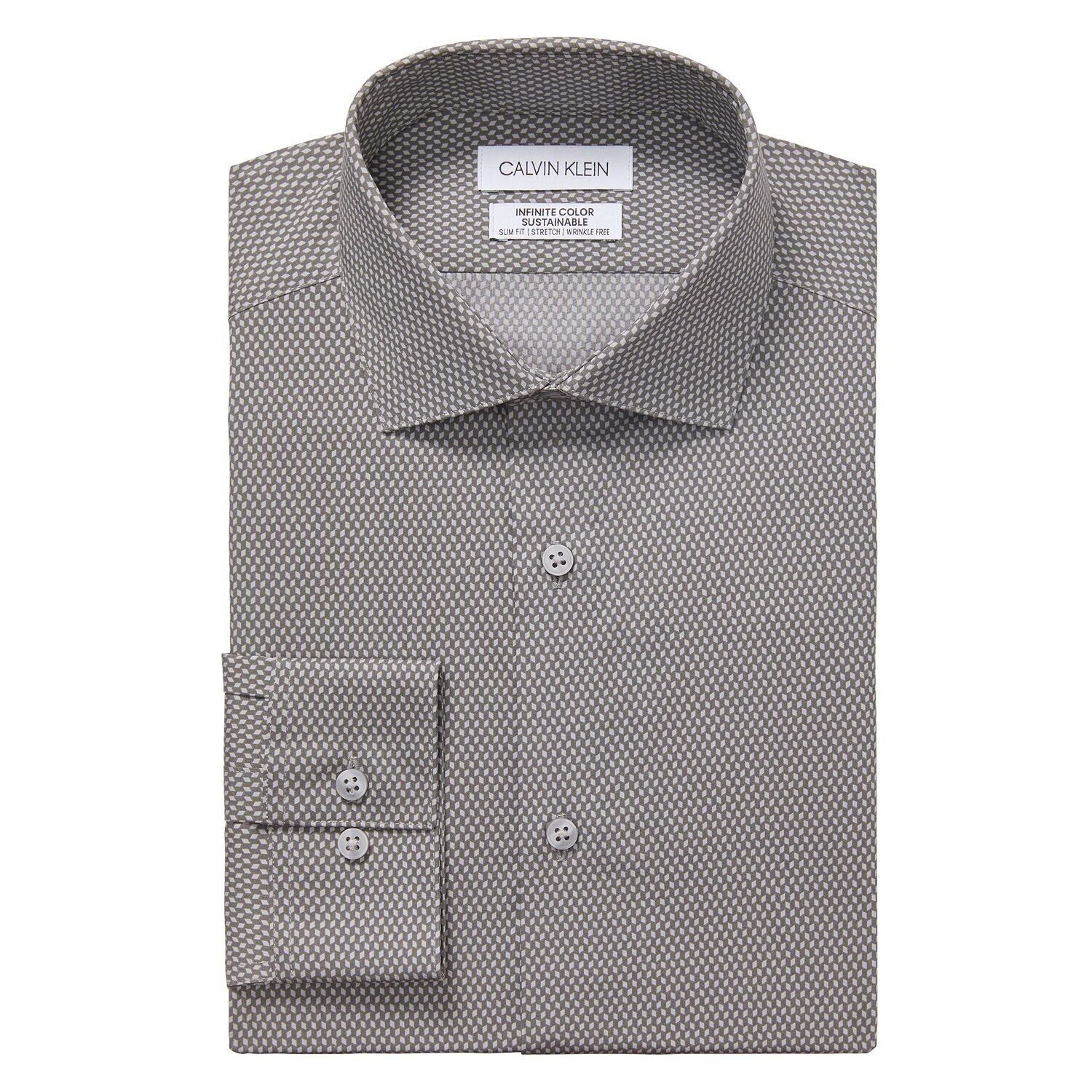 Calvin Klein Men&#39;s Infinite Color Slim Fit Dress Shirt Grey M B4HP - $34.95
