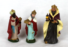 3 Western Germany 5&quot; King Paper Mache Nativity Figurines  6.5&quot; Ceramic Vtg. - $11.28