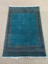 Fine Handmade 4x6 ft Teel Blue Oriental Carpet Area Rug - £440.17 GBP