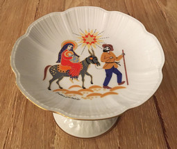 Vintage ‘84 AK Kaiser W Germany Porcelain Compote 5&quot; Christmas Joseph Mary Jesus - £47.10 GBP