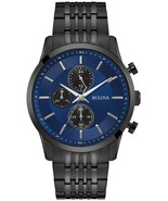Bulova 98A300 Black Blue Dial Chronograph Steel Watch - £231.61 GBP