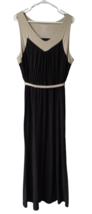 Black Sleeveless Belted Maxi Dress Plus 2X Elastic Waist Stretch Knit V-... - £13.22 GBP