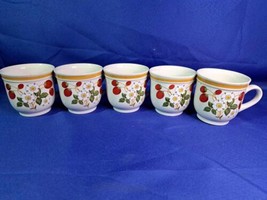 Vintage 5 Strawberries &#39;n Cream Stoneware Japan Coffee Tea Cups Mugs Sheffield - £36.67 GBP
