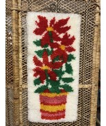 Vintage 1970s Poinsettias Latch Hook Wall Hanging Tapestry Christmas 13x30 - $47.66 CAD