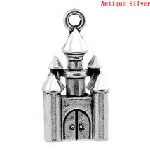 2 Castle Charms Antiqued Silver Fairy Tale Pendants Medieval 28mm - £1.77 GBP