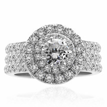 1.72 Carat H-SI1 Natural Round Diamond Engagement Three Ring Set 18K Whi... - $5,384.61