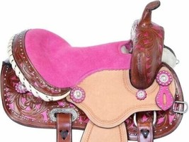 STG Premium Western Pink Tooled Horse Pleasure Saddle Showman Saddle 12&quot; to 18&quot; - £302.26 GBP+