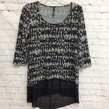 MIK Womens Blouse Black Brown Abstract 3/4 Sleeve Scoop Neck High Low St... - $2.96