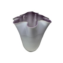 Purple Handkerchief Vase Glass 7” Tall White - $17.60
