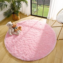 Pink Round Rug for Bedroom Girls Soft Fluffy Circle Rug - £22.67 GBP