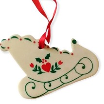 Russ Berrie Christmas Ornament Porcelain Sleigh Holly Berry Holiday Farmhouse  - $12.61