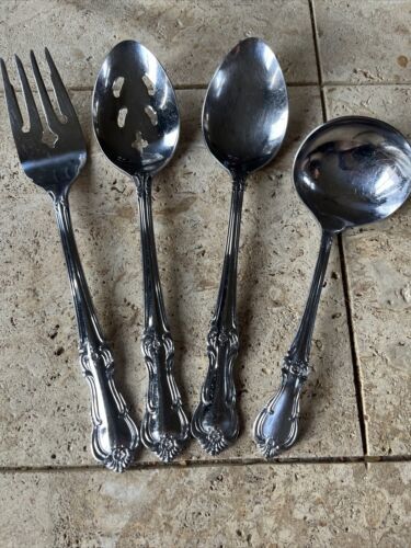 Salem Victoria Stainless 4 serving pcs Ladle Slot Spoon Fork Hostess Set - $15.58