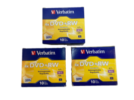 LOT of 3 10-Pack (30 Total) Verbatim DVD+RW Discs, 4.7GB, 4x, w/Slim Jew... - $74.25