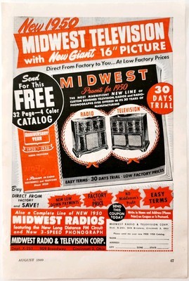 1949 Midwest Radio 1950 Television 16" Advertisement Vintage Electronics E8P Item image 2