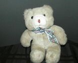 Manhattan Toy 1987 plush teddy bear light brown tan cream plaid bow 9" - $16.45
